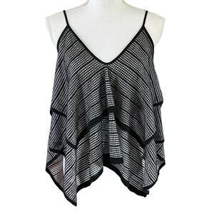 Bar III Size S Tiered Flowy Handkerchief Tank Top Black Silver Grid TINY FLAW
